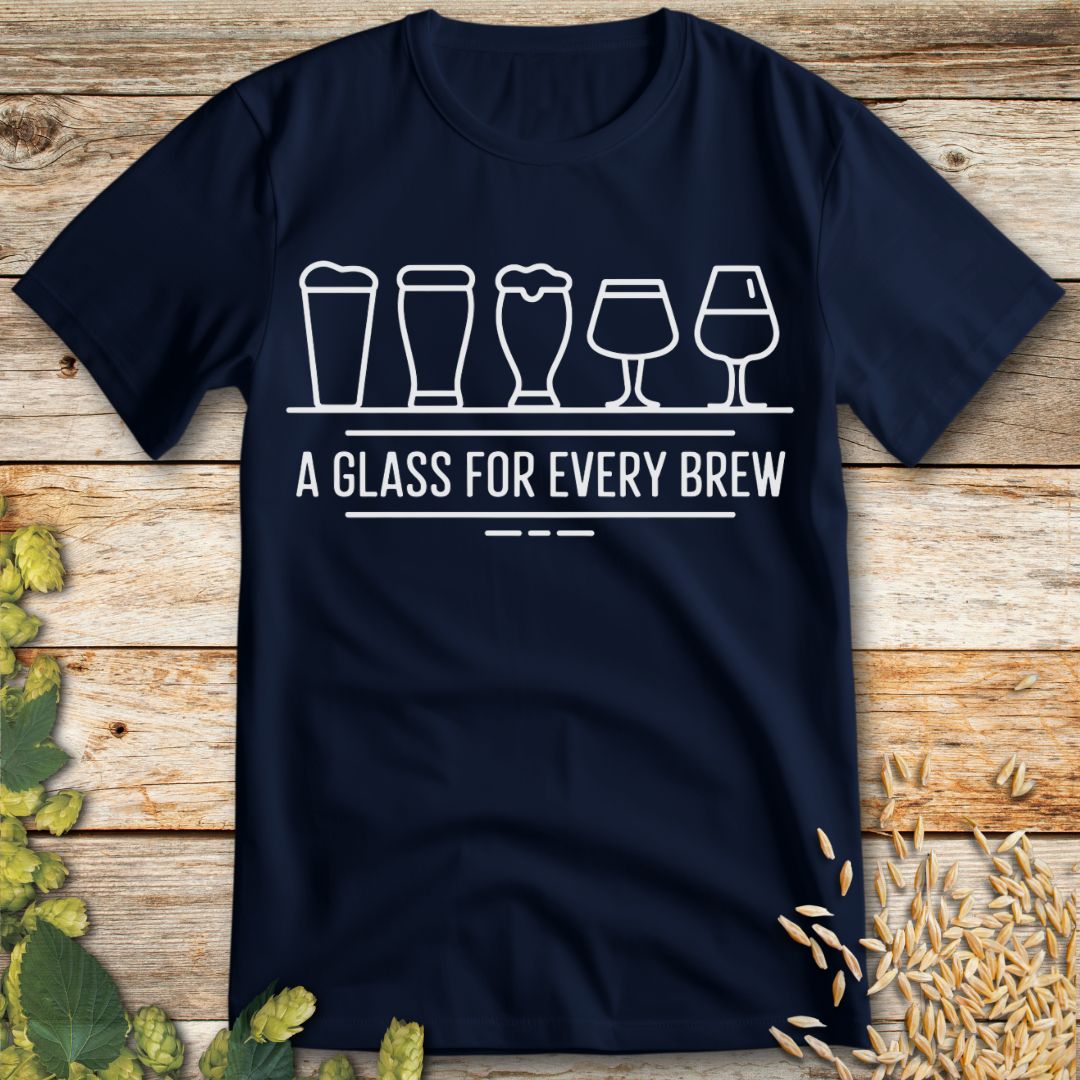 A Glass For Every Brew T-Shirt in Navy - Funny beer shirt for craft beer lovers