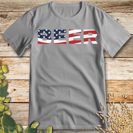 Beer American Flag T-Shirt in Ice Grey - Funny beer shirt for craft beer lovers
