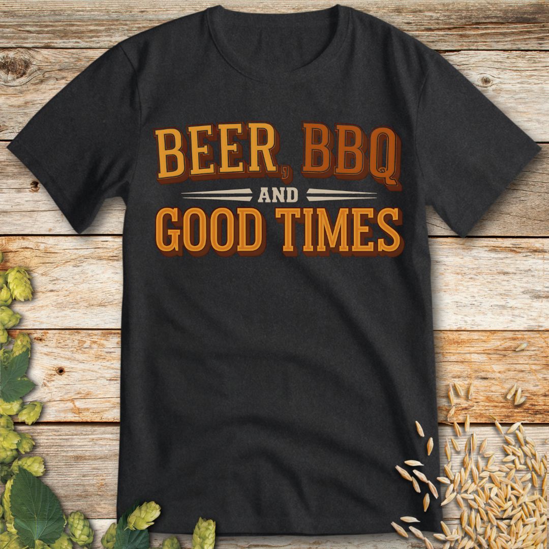 Beer BBQ and Good Times T-Shirt in Dark Heather - Funny beer shirt for craft beer lovers