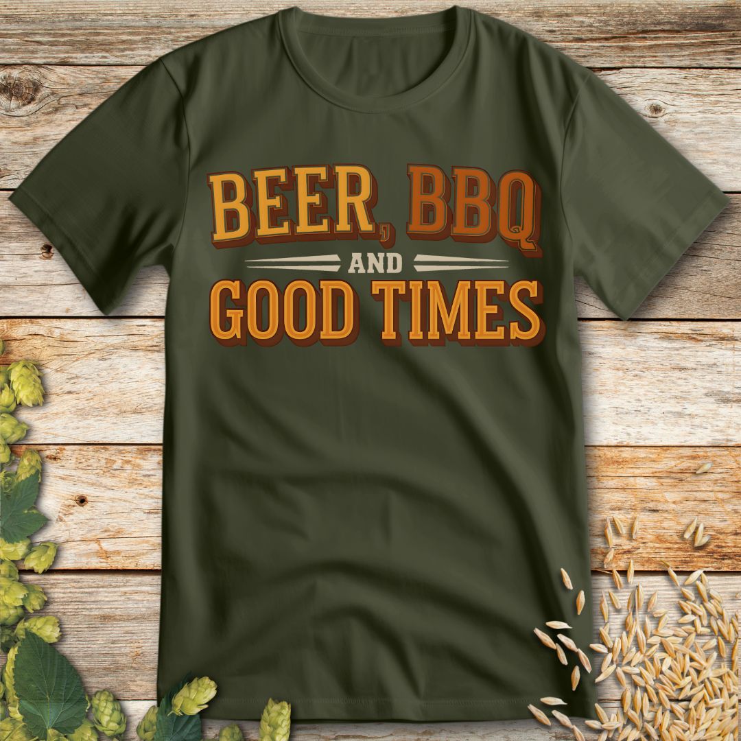 Beer BBQ and Good Times T-Shirt in Military Green - Funny beer shirt for craft beer lovers