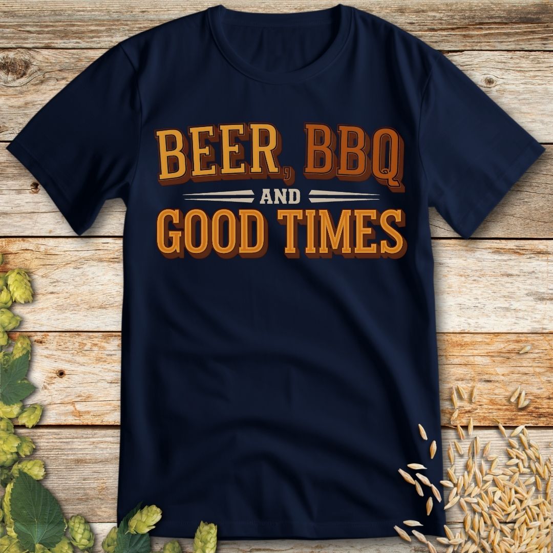 Beer BBQ and Good Times T-Shirt in Navy - Funny beer shirt for craft beer lovers