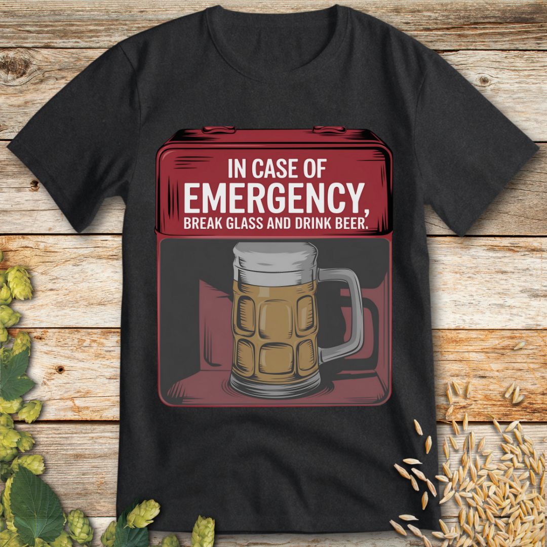 Beer Emergency T-Shirt in Dark Heather - Funny beer shirt for craft beer lovers