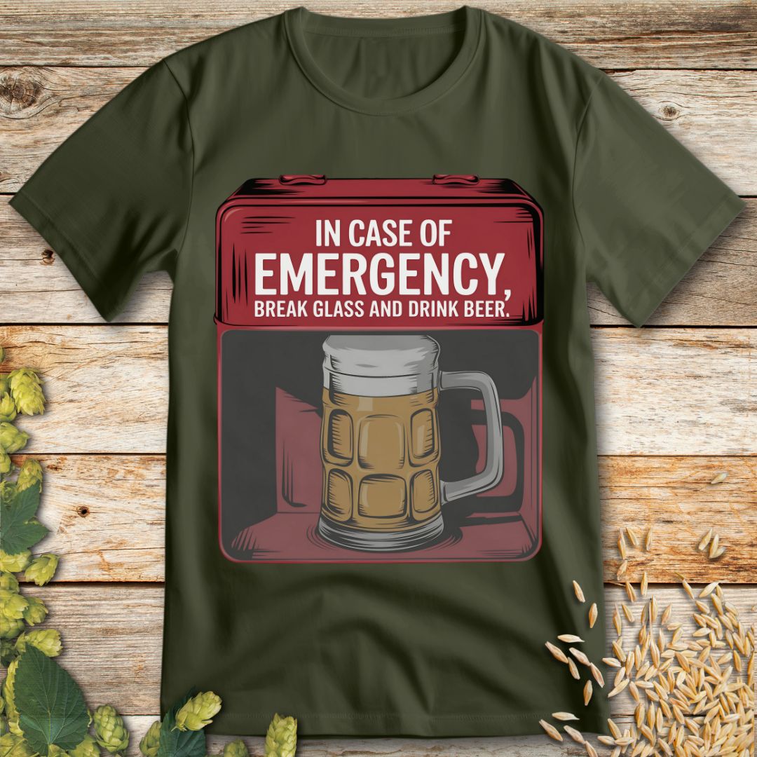 Beer Emergency T-Shirt in Military Green - Funny beer shirt for craft beer lovers