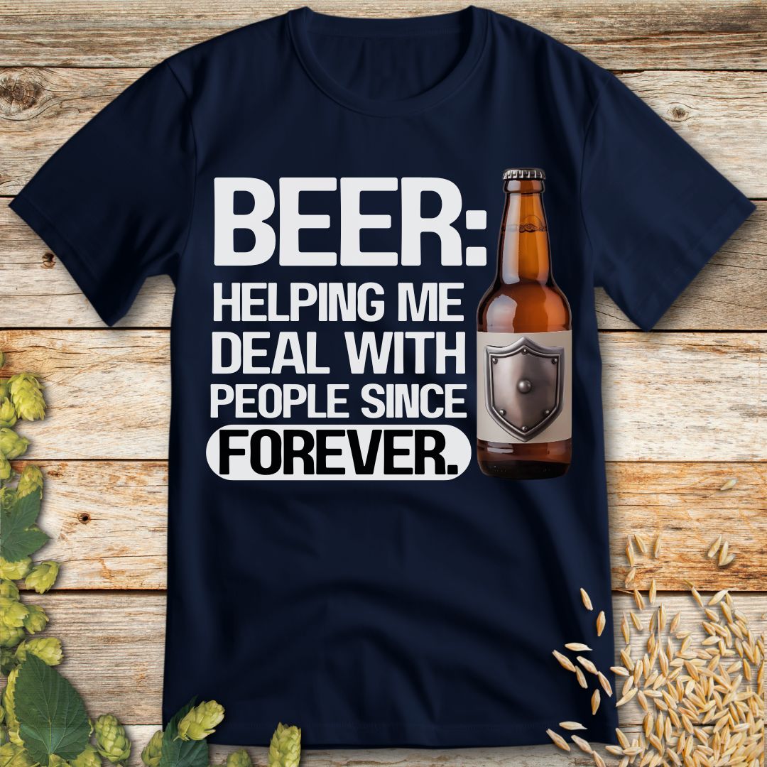 Beer Helping Me Deal With People T-Shirt in Navy - Funny beer shirt for craft beer lovers