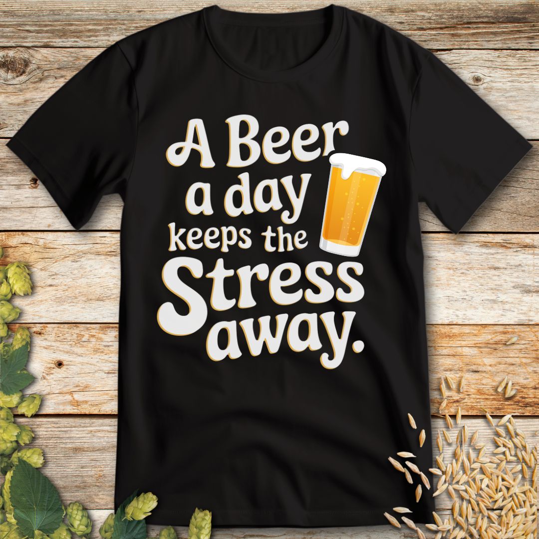 Beer Keeps Stress Away T-Shirt in Black - Funny beer shirt for craft beer lovers
