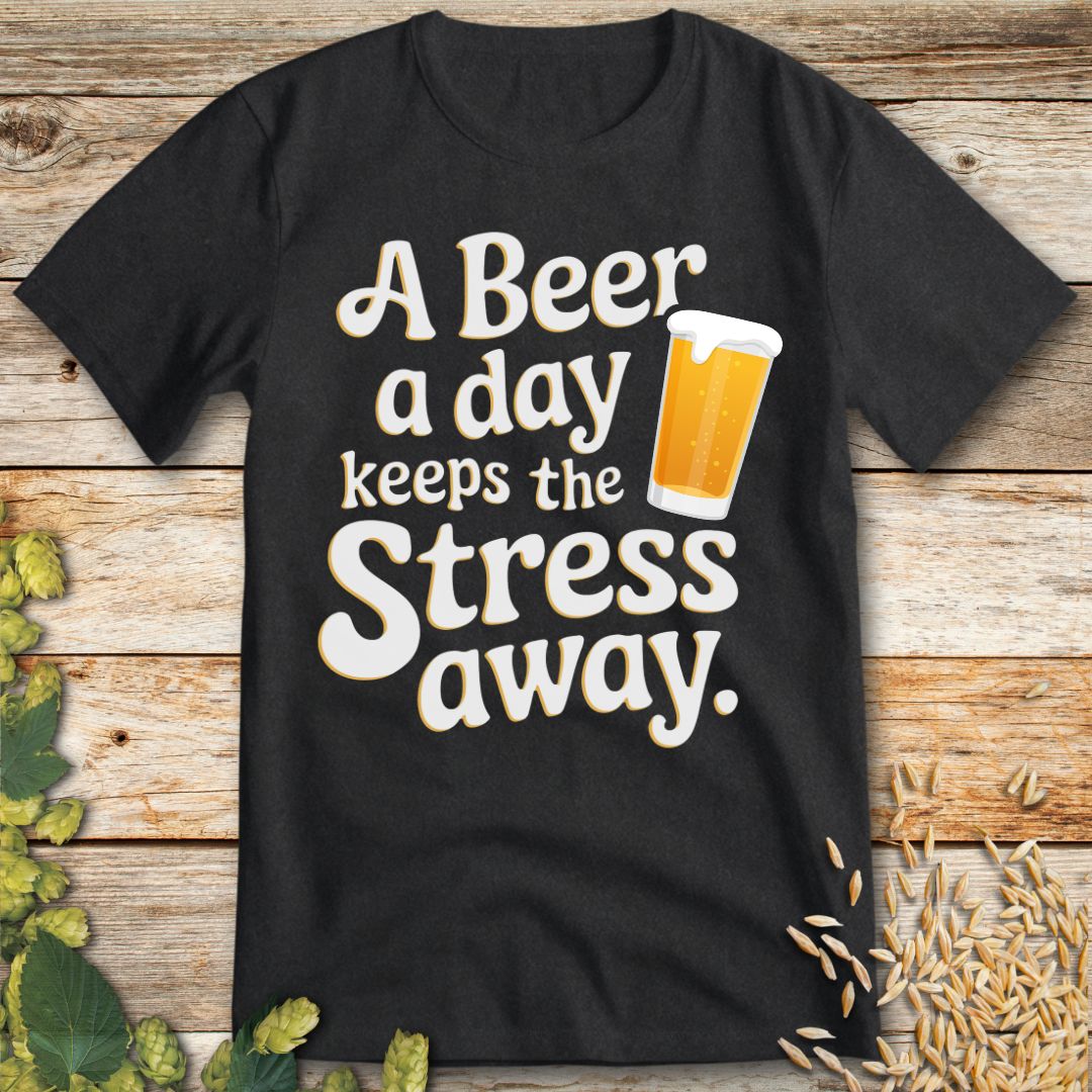 Beer Keeps Stress Away T-Shirt in Dark Heather - Funny beer shirt for craft beer lovers