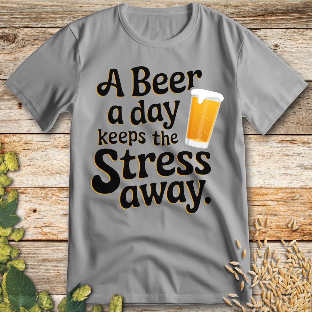 Beer Keeps Stress Away T-Shirt in Ice Grey - Funny beer shirt for craft beer lovers