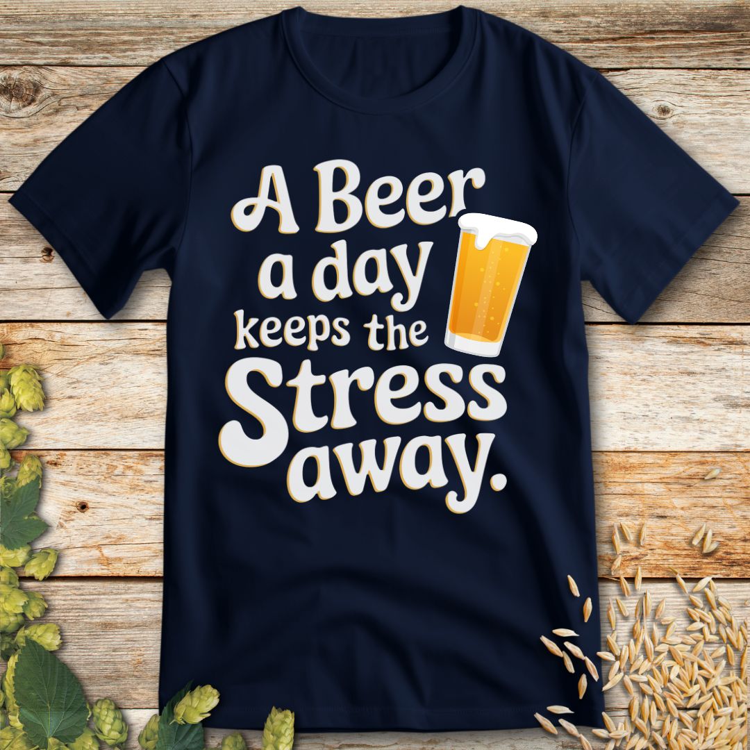 Beer Keeps Stress Away T-Shirt in Navy - Funny beer shirt for craft beer lovers