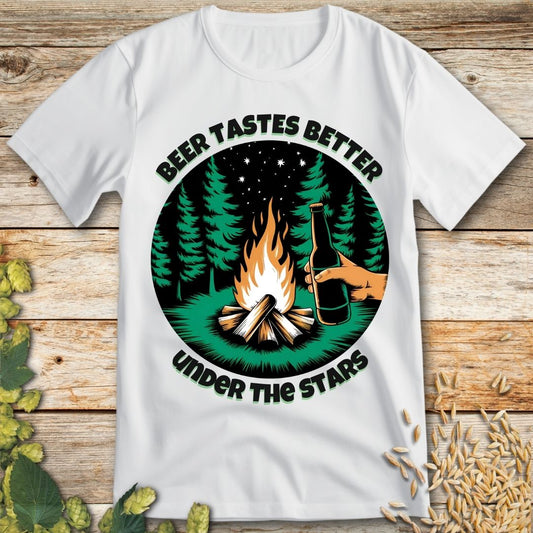 Beer Tastes Better Under the Stars T-Shirt in White - Funny beer shirt for craft beer lovers