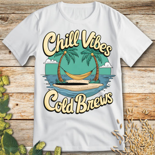 Chill Vibes Cold Brews T-Shirt in White - Funny beer shirt for craft beer lovers