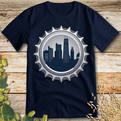 City Skyline Bottle Cap T-Shirt in Navy - Funny beer shirt for craft beer lovers