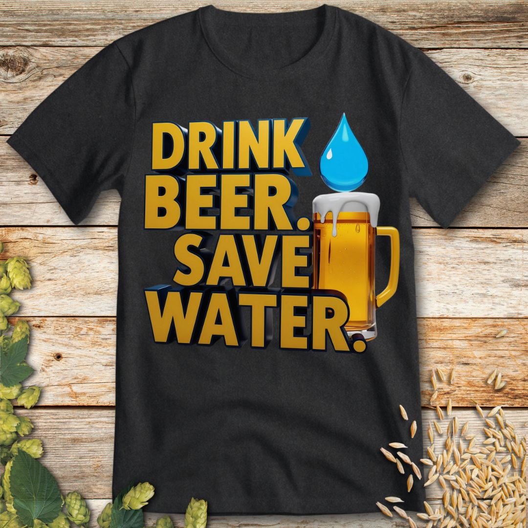 Drink Beer Save Water T-Shirt in Dark Heather - Funny beer shirt for craft beer lovers