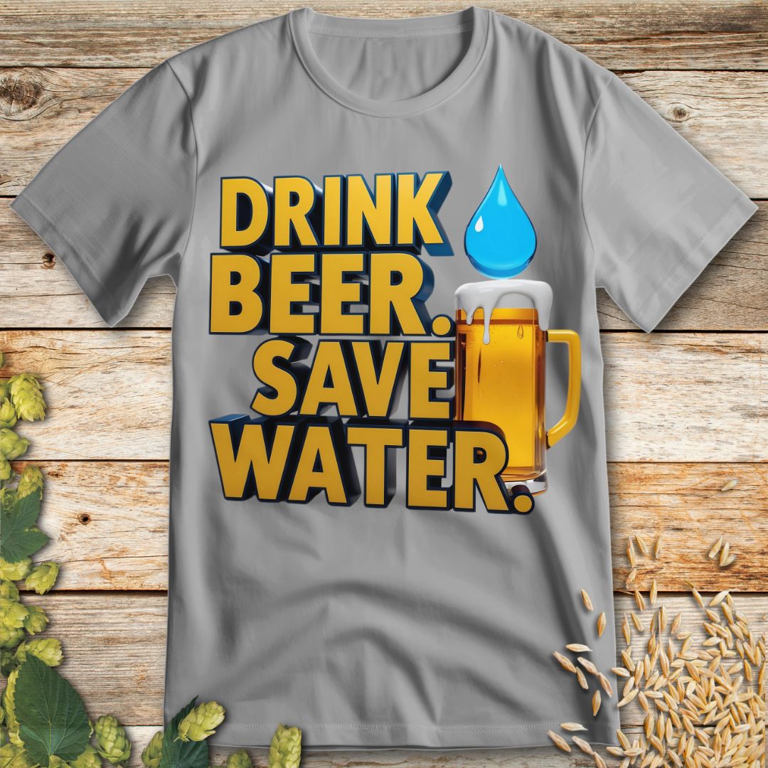 Drink Beer Save Water T-Shirt in Ice Grey - Funny beer shirt for craft beer lovers