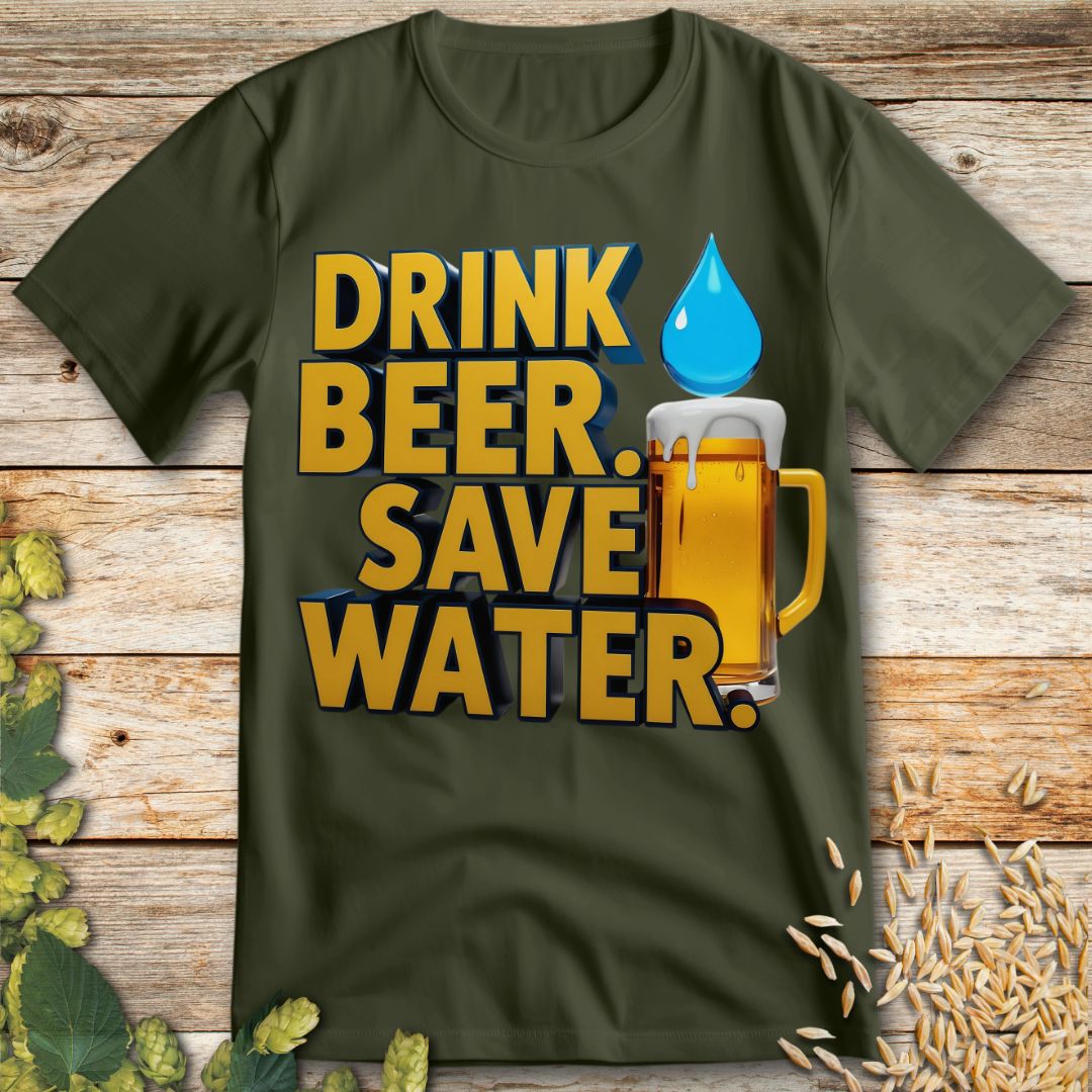 Drink Beer Save Water T-Shirt in Military Green - Funny beer shirt for craft beer lovers