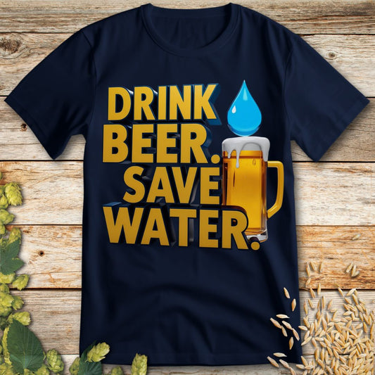Drink Beer Save Water T-Shirt in Navy - Funny beer shirt for craft beer lovers