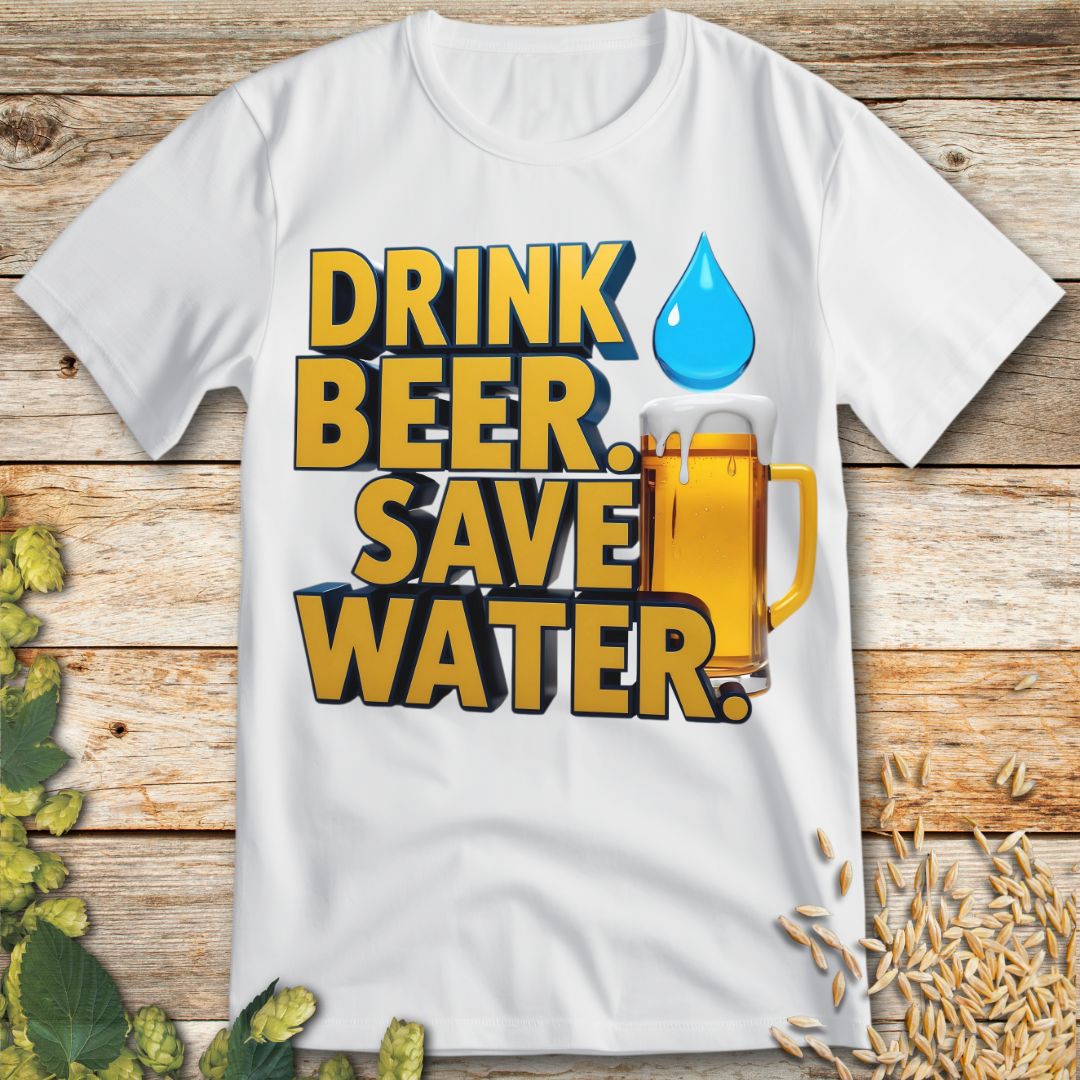 Drink Beer Save Water T-Shirt in White - Funny beer shirt for craft beer lovers