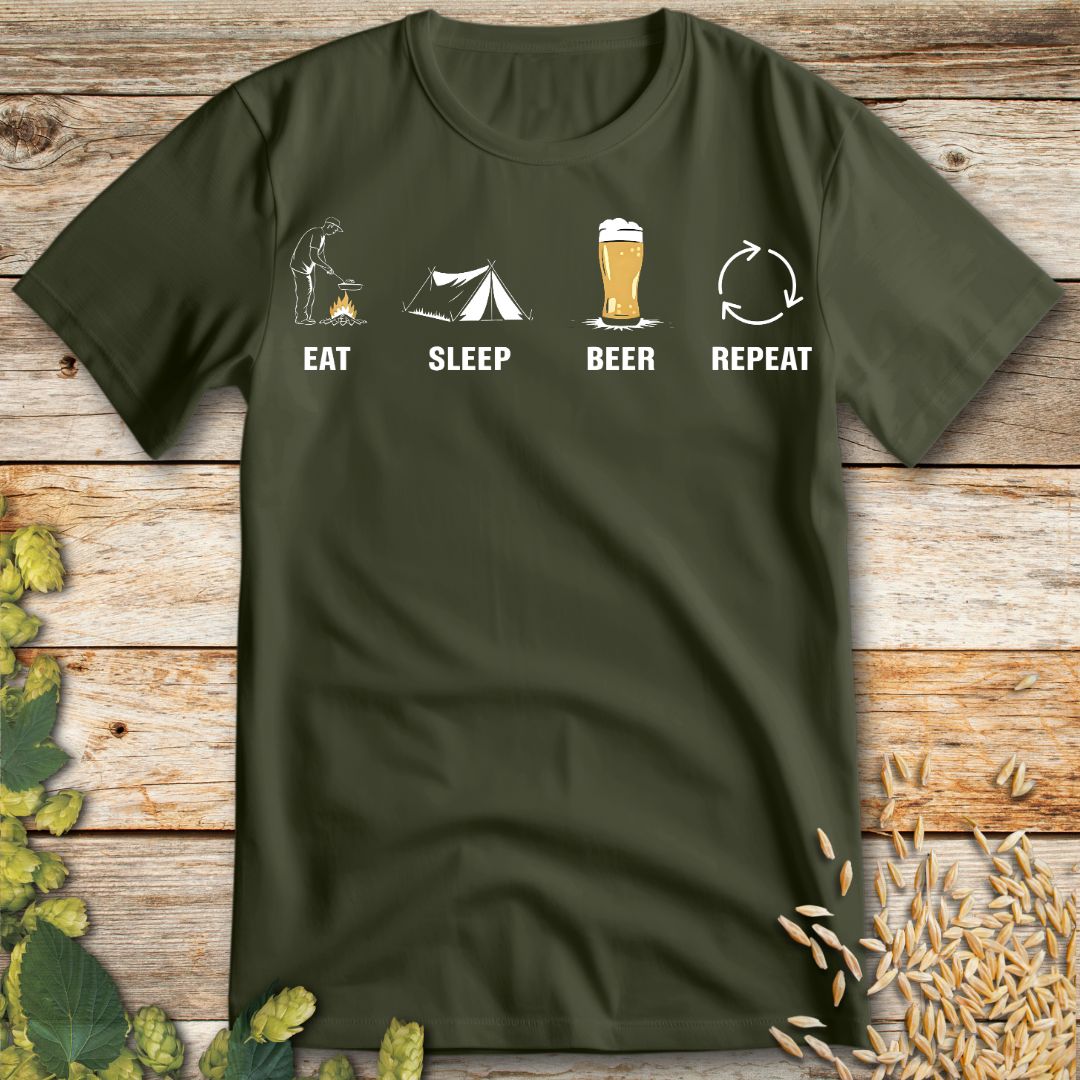Eat Sleep Beer Repeat T-Shirt in Military Green - Funny beer shirt for craft beer lovers