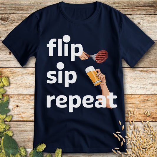 Flip Sip Repeat T-Shirt in Navy - Funny beer shirt for craft beer lovers