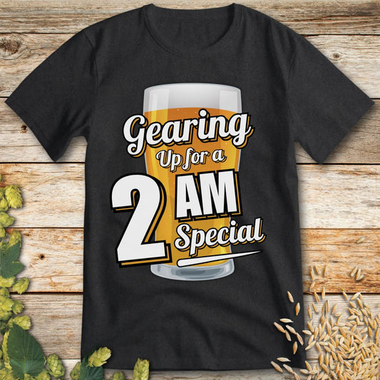 Gearing Up for a 2 AM Special T-Shirt in Dark Heather - Funny beer shirt for craft beer lovers