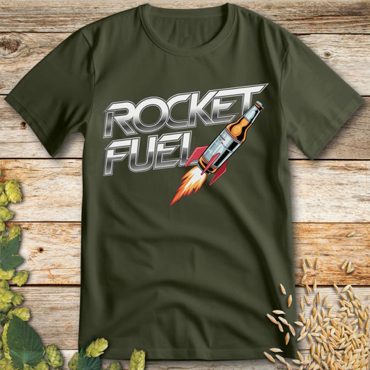 Rocket Fuel Beer T-Shirt in Military Green - Funny beer shirt for craft beer lovers