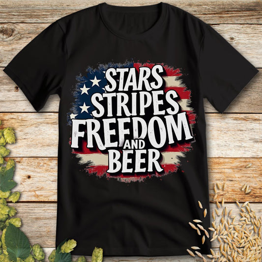 Stars Stripes Freedom and Beer T-Shirt in Black - Funny beer shirt for craft beer lovers