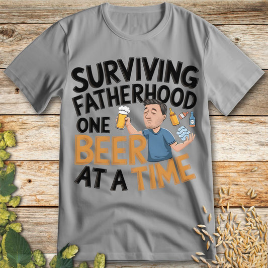 Surviving Fatherhood One Beer at a Time T-Shirt in Ice Grey - Funny beer shirt for craft beer lovers