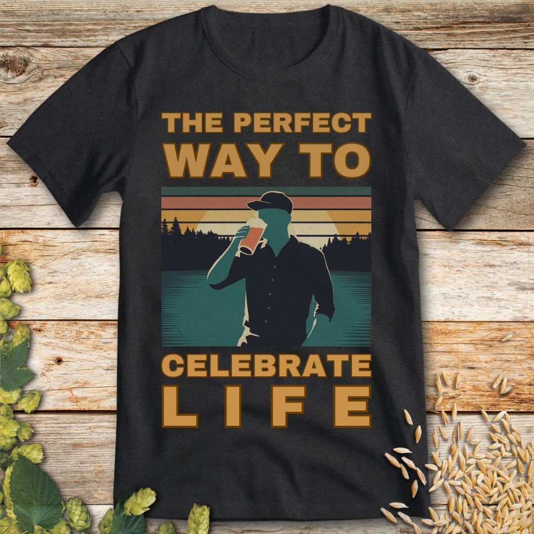 The Perfect Way to Celebrate Life T-Shirt in Dark Heather - Funny beer shirt for craft beer lovers