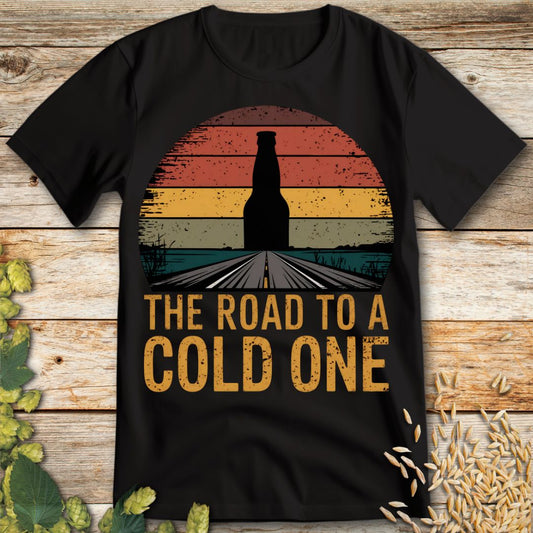 The Road to a Cold One Beer T-Shirt in Black - Funny beer shirt for craft beer lovers