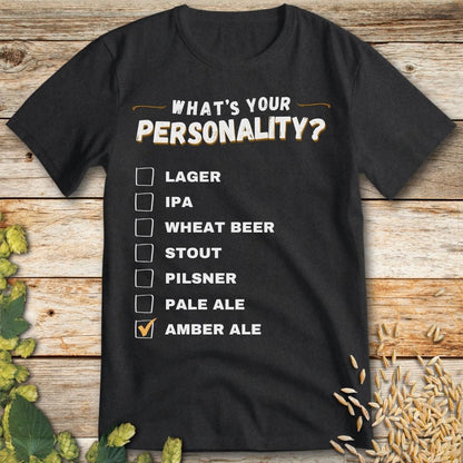 What's Your Personality Amber Ale T-Shirt in Dark Heather - Funny beer shirt for craft beer lovers