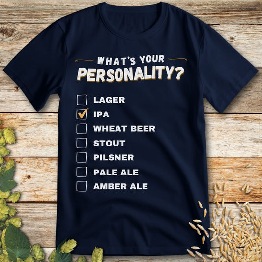 What's Your Personality IPA T-Shirt in Navy - Funny beer shirt for craft beer lovers