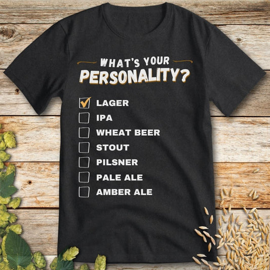 What's Your Personality Lager T-Shirt in Dark Heather - Funny beer shirt for craft beer lovers