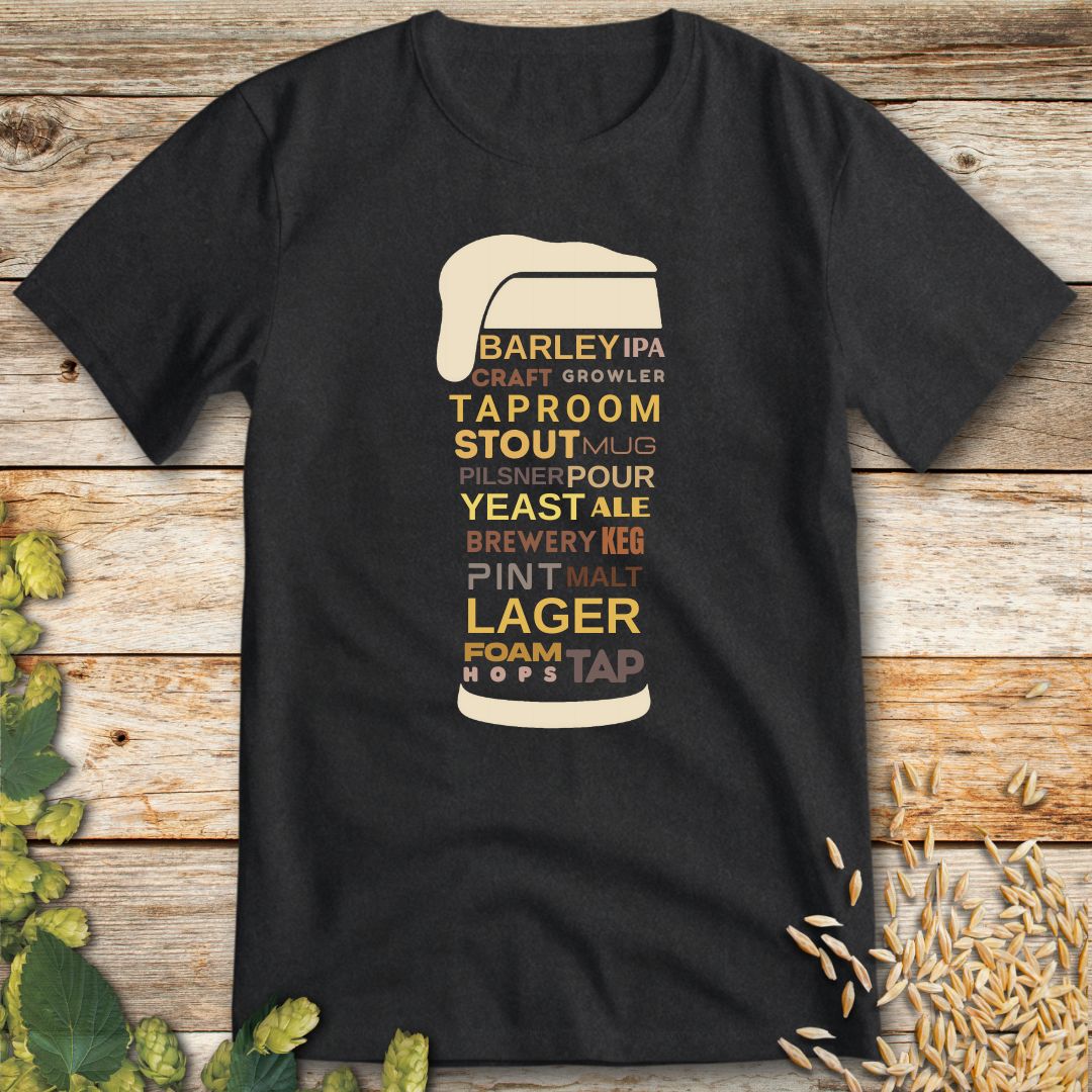 Words on Tap T-Shirt in Dark Heather - Funny beer shirt for craft beer lovers