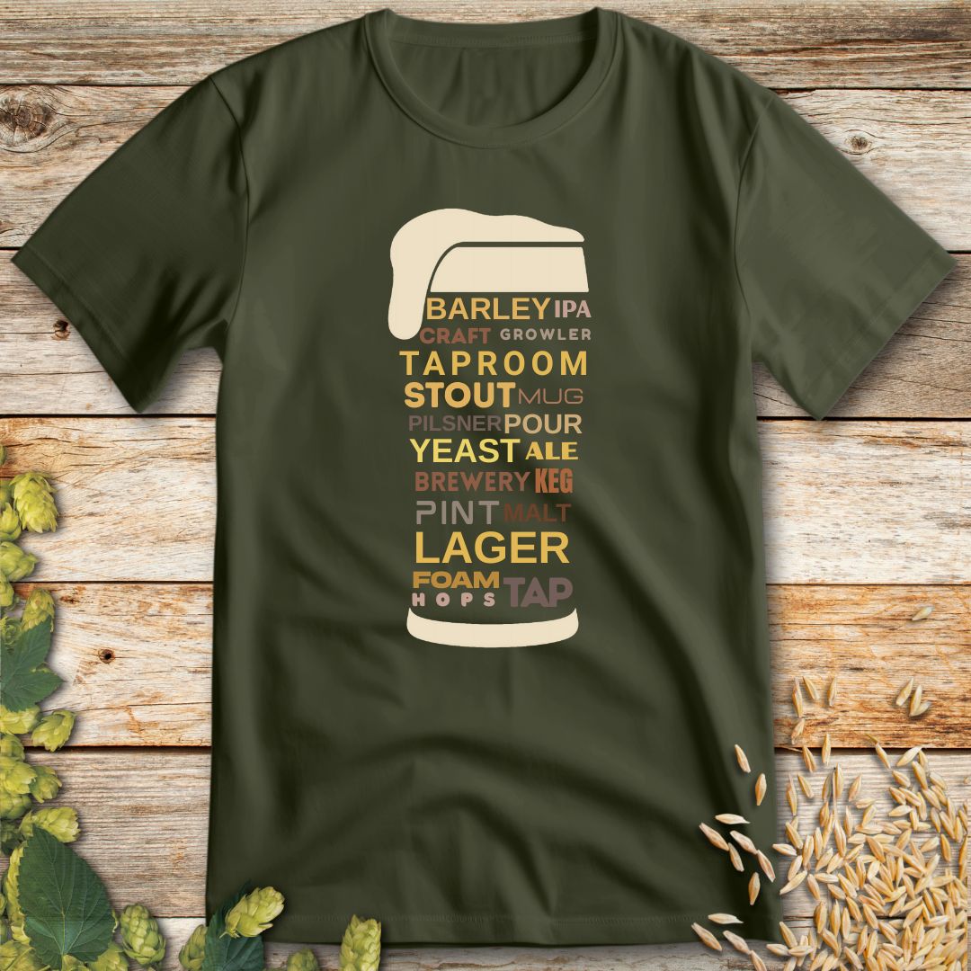 Words on Tap T-Shirt in Military Green - Funny beer shirt for craft beer lovers