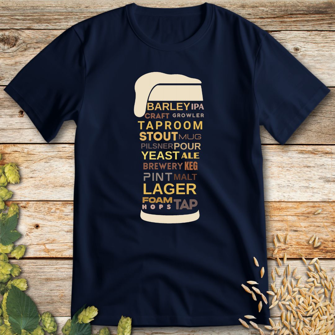 Words on Tap T-Shirt in Navy - Funny beer shirt for craft beer lovers